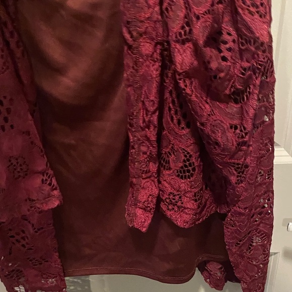 Robbie Bee Asymmetrical Lace Dress | Deep Red | Size 16 | Elegant Occasion Dress - Picture 4 of 8